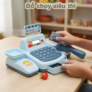 Trẻ em Máy tính tiền Đồ chơi siêu thị Bộ rau củ quả Đèn nhạc Giả vờ chơi học tập