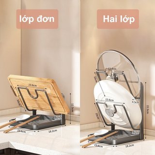 Giá đỡ nắp bằng thép Carbon Nhà bếp Quầy sắp xếp Khay nhỏ giọt 2 tầng Tiết kiệm không gian Giá đỡ nắp nồi