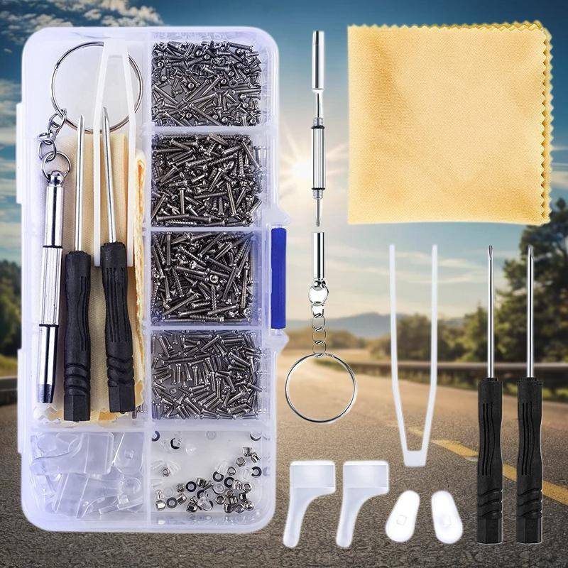 Bộ Dụng Cụ Sửa Chức Kính Mắt Bluelover 500 Chiếc, Bao Gồm Ốc Vít, Tua Vít và Hạt Quang Học Mới
