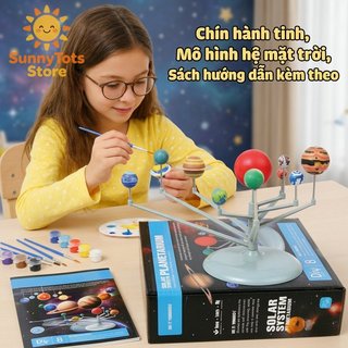 Mô hình hệ mặt trời Mô hình 3D lắp ráp khoa học Đồ chơi xoay quỹ đạo màu Học tập trẻ em ABS
