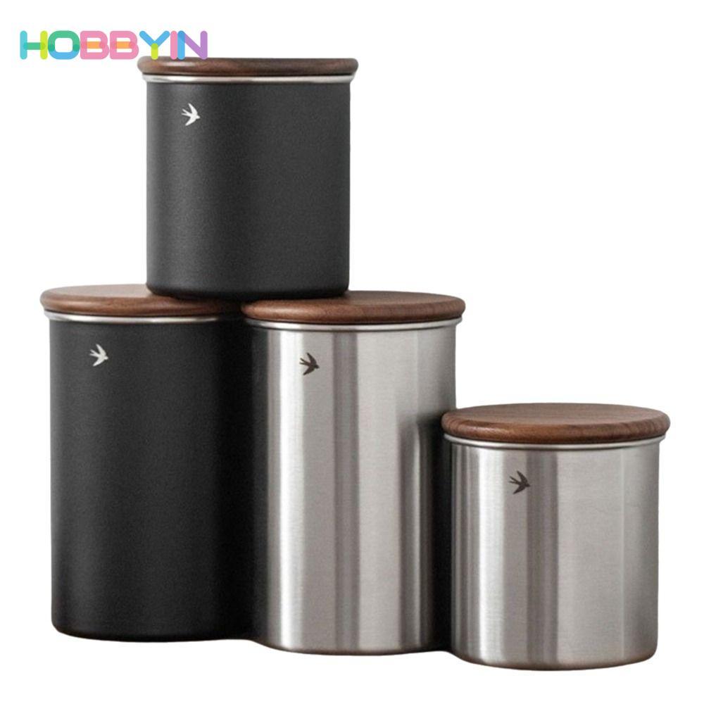HOBBYIN Matcha Jar, Hộp Trà Dung Tích Lớn Bằng Thép Không Gỉ, Chai Bảo Quản Nắp Gỗ 380ml 560ml Cho Kẹo Đường