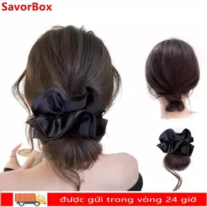 SAVORBOX Kẹp Tóc Bun Lông Tơ Có Dây, Phụ Kiện Tóc Total Black
