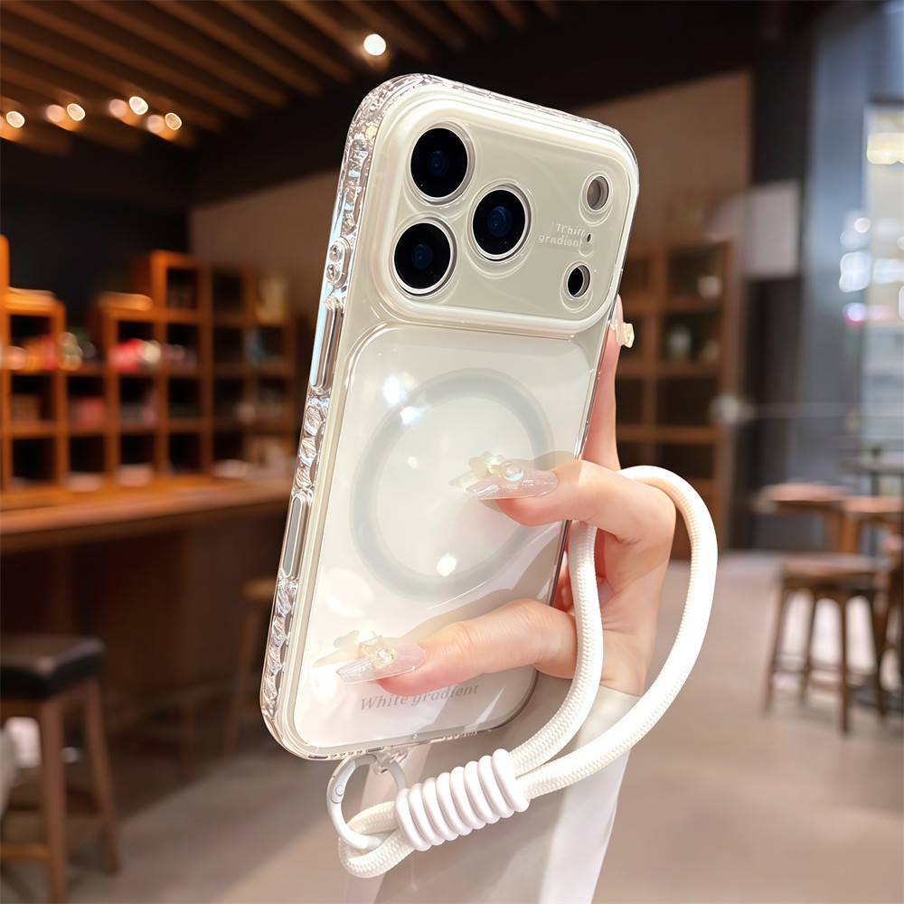 Ốp điện thoại từ tính dây tay tiếng Anh đơn giản cho iPhone 17 Pro Max 16 15 pro max Bảo vệ ống kính chống rơi Vỏ cứng bảo vệ điện thoại