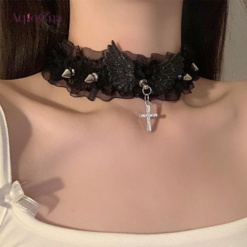 AqToCna Choker Gothic Lace Ren Cho Nữ - Phong Cách Thời Trang Y2K