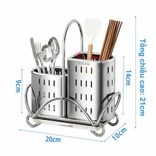 Thép không gỉ 304 Đũa Muỗng Giá Đỡ Ống Kép Khay Thoát Nước Chống Rỉ Nhà Bếp Tổ Chức