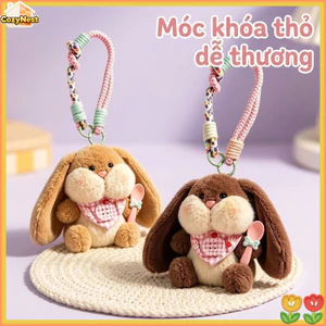 Móc khóa thỏ vải nhung cao cấp dễ thương charm treo balo túi xách phụ kiện quà tặng tiện dụng