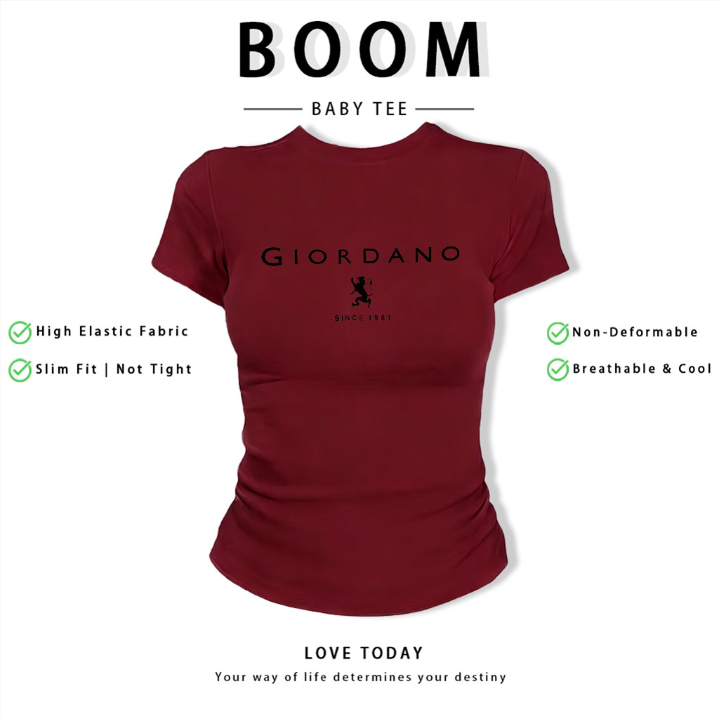 BOOM Áo Baby Tee Nữ Cotton Ôm Body-Áo Thun Ngắn Tay Y2K In Hình PhongCách Mùa Hè, Cổ Tròn Hàng Đầucách hàn quốc phongK16
