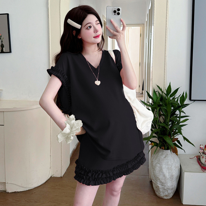 Bộ đồ bà bầu gồm váy vest ren mùa hè và bộ đồ hai mảnh ngắn tay