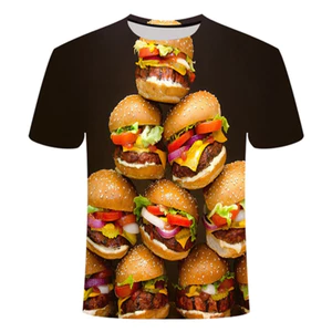 Áo cổ tròn ngắn tay mùa hè với họa tiết 3D khoai tây chiên và burger unisex