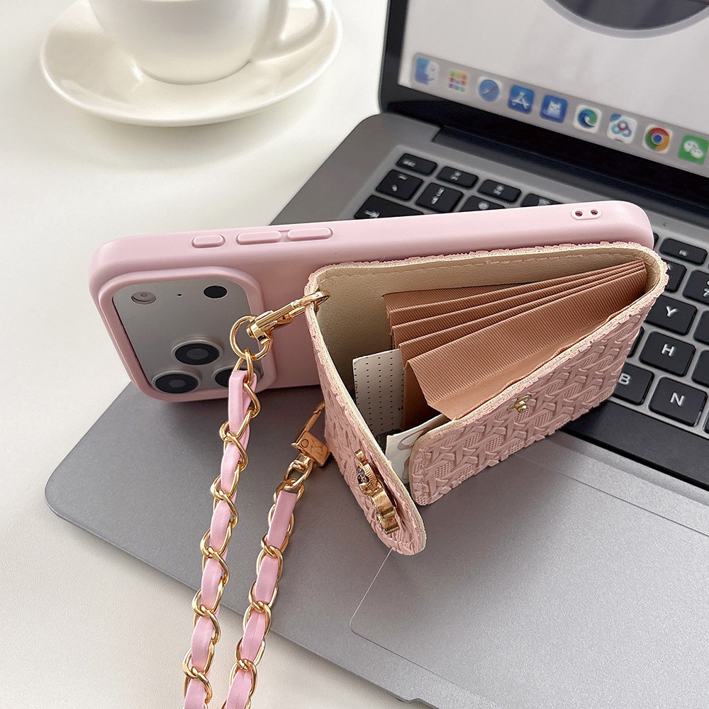 Túi Đựng Thẻ Dệt Đeo Ngang Dây Xích Dài Mềm Ốp Lưng Điện Thoại iPhone 17 Pro Max 16 15 14 13 12 11 Vỏ Bảo Vệ Chống Sốc
