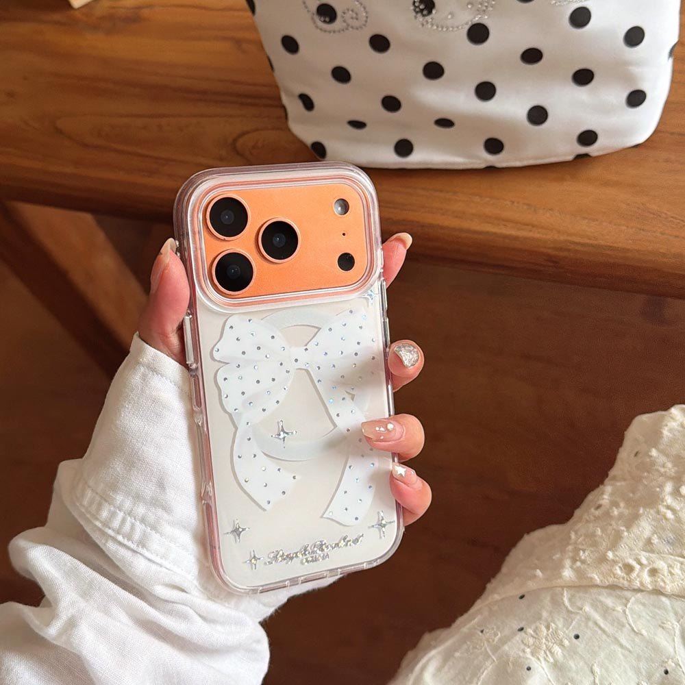 Ốp Lưng Cứng Tương Thích Với iPhone 13 14 14Pro 14ProMax 15 15Pro 15ProMax 16 16Pro 16ProMax 17 17Pro 17ProMax Vỏ Nam Châm Họa Tiết Nơ Trắng