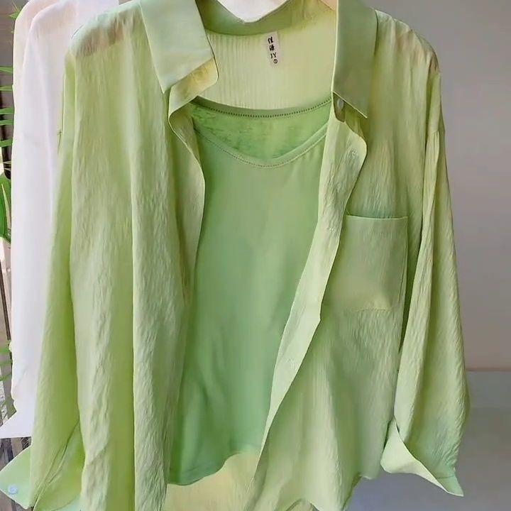 [Khuyến mãi trong thời gian có hạn] Áo khoác Cardigan phiên bản Hàn Quốc mùa hè Áo sơ mi rộng cổ POLO phong cách lười biếng dành cho nữ