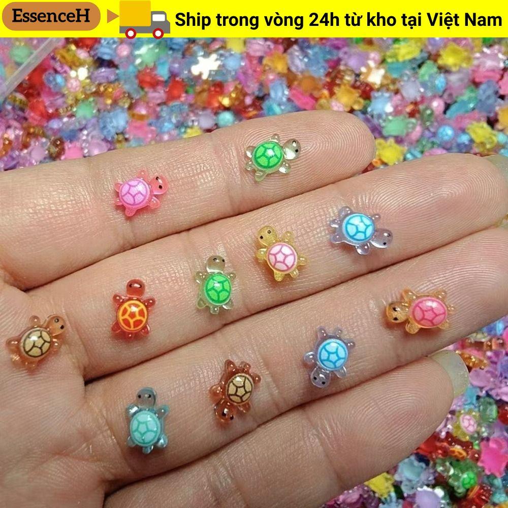 ESSENCEH 100 Chiếc Rùa Dạ Quang, Phim Hoạt Hình Phát Sáng Trong Tối Động Vật Nhựa Mini, DIY Dopamine Màu Mini Rùa Móng Tay Quyến Rũ Cho DIY Kẹp Tóc Điện Thoại