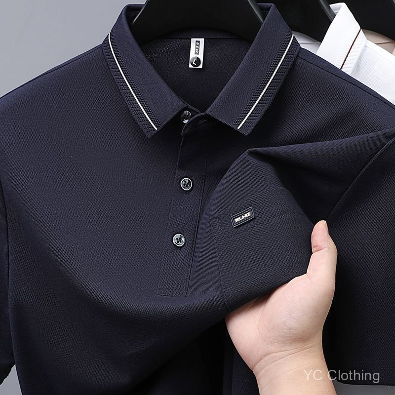 Áo sơ mi polo nam mới mùa hè, giản dị có túi thật, cổ cong, dáng rộng và thoáng khí, áo thun nam ngắn tay, áo nửa tay QXZY