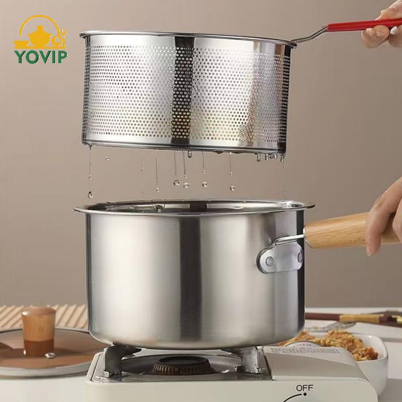 Bộ nồi chiên sâu bằng thép không gỉ YOVIP 3L có nắp giỏ để chế biến Chien Sna VN