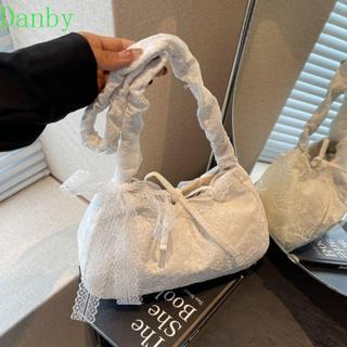 Túi đeo vai ren DANBY, Túi Tote Dây đeo xếp ly Túi xách vải đơn giản, Mua sắm bằng vải ruy băng Túi dung tích lớn hàng ngày