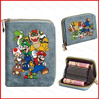 GC2 Super Mario Bros Túi Đựng Thẻ Ngắn Dung Tích Lớn Đa Chức Năng Nhiều Khe Cắm Anime Dây Kéo Tiền Xu Ví CG2