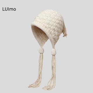 LUImo 1 Handmade Móc Màu Sợi Nón Dành Cho Nữ Thời Trang Mùa Đông Nitted Beanie Cap Earflap sel Pompom Hat SBS