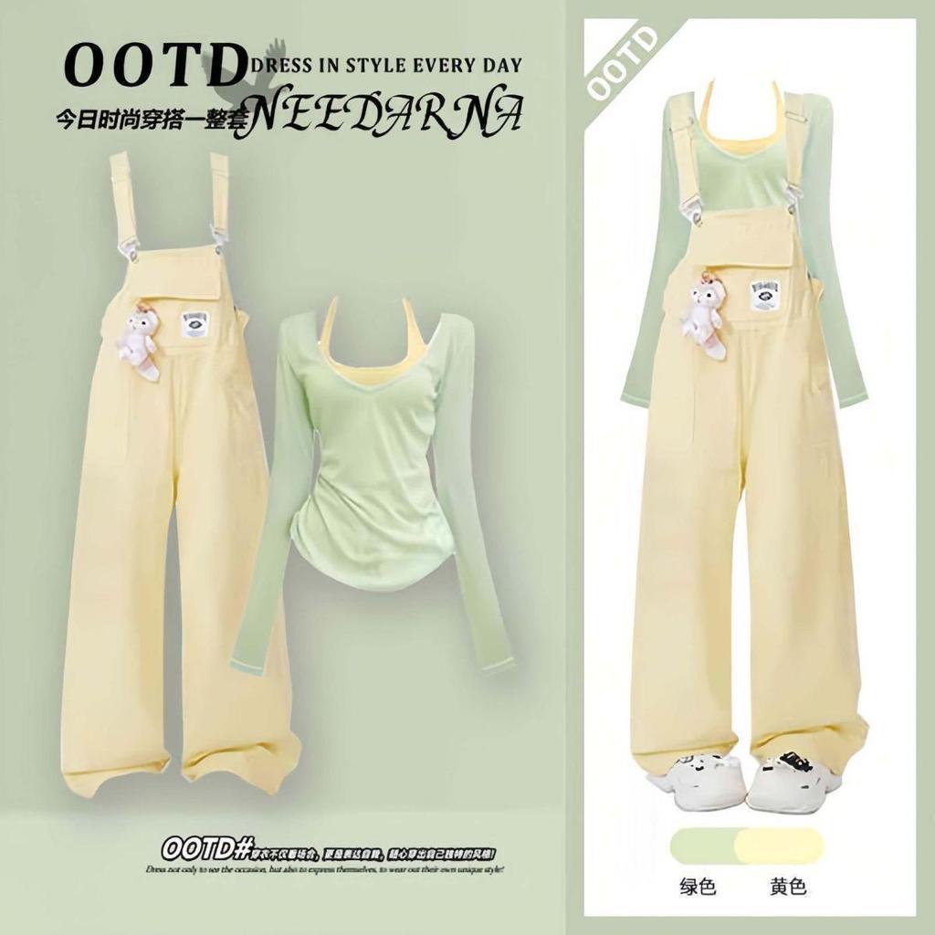 [Seckill trong thời gian có hạn] Bộ áo sơ mi Dopamine mùa hè 2026 phong cách mới Phong cách Hàn Quốc Sling All-Match Slimmer Look Bib Bộ ba mảnh