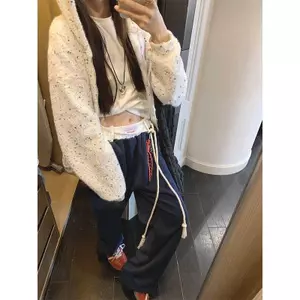 Quần thể thao màu xám hoa trắng nặng Quần mặc đường phố mùa thu dáng rộng phù hợp cho mọi trận đấu Quần ống rộng Quần thẳng
