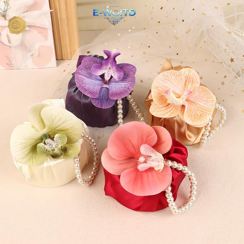 E-WOITD Vải Nút Hoa Túi Satin Lụa Phong Lan Túi Xách Jewerly Paaging Box Cưới Túi Kẹo E-WOITD
