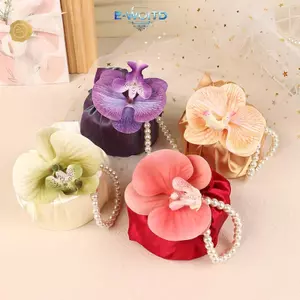 E-WOITD Vải Nút Hoa Túi Satin Lụa Phong Lan Túi Xách Jewerly Paaging Box Cưới Túi Kẹo E-WOITD