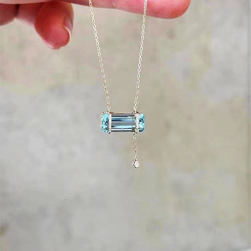 Thời trang khí chất đá đường biển xanh kho báu vòng cổ zircon 925 mặt dây chuyền vòng cổ nữ cá tính và đa năng