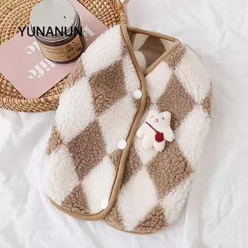 YUNAUN Quần áo chó con cho thú cưng, Áo khoác lông cừu kẻ sọc dễ thương Jack Quần áo cho chó, Trang phục Yorkies Mùa đông ấm áp Trang phục thú cưng Áo Vest gấu Quần áo cho chó mèo