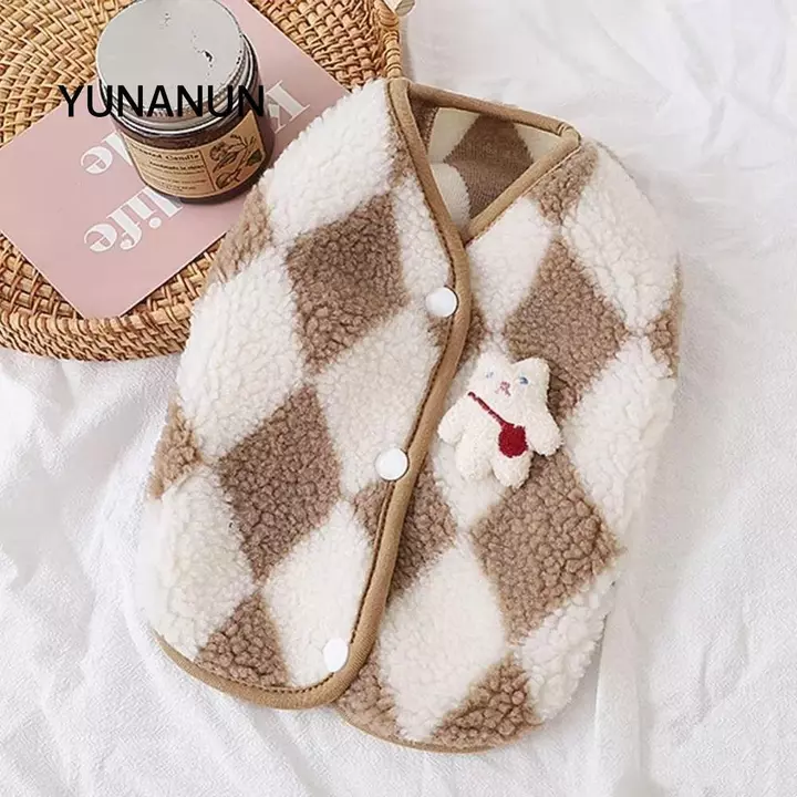YUNAUN Quần áo chó con cho thú cưng, Áo khoác lông cừu kẻ sọc dễ thương Jack Quần áo cho chó, Trang phục Yorkies Mùa đông ấm áp Trang phục thú cưng Áo Vest gấu Quần áo cho chó mèo