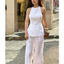 Set linen trắng áo sát nách dáng peplum xoè xẻ tà + quần suông rộng thanh lịch, trẻ trung MyaHouse