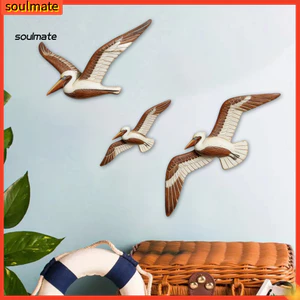 Linh hồn| Khắc Pelican Trang Trí Lông Bồ Đào Nha Tác Phẩm Nghệ Thuật 3 Chiếc Gỗ Bay Pelican Treo Tường Bộ Nghệ Thuật Biển Hải Lý Trang Trí Bãi Biển Mộc Mạc Chim Điêu Khắc Cho Phòng Ngủ Nhà