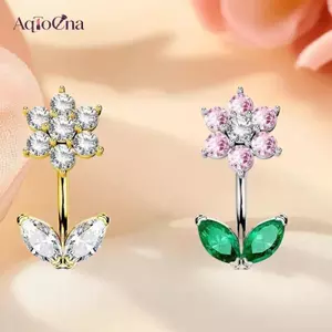 AqToCna Thép Không Gỉ Hoa Bướm Bụng Nút Nhẫn Nữ Pha Lê Zircon Trái Tim Rốn Xuyên Trang Trí Gợi Cảm Cơ Thể Trang Sức AqToCna