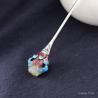 925 Bạc khảm Hòa Điền Ngọc Liên hoa trâm cài tóc cá tính tua rua kiểu Trung Quốc cổ điển khí chất Hán phục sườn xám đĩa búi tóc trang sức
