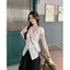 Tính khí giản dị Cổ chữ V chia ly Áo ghi lê tay ngắn phối ren màu trơn Áo sơ mi Niche Nar