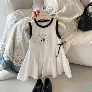 Bé Gái Phiên Bản Hàn Quốc Mùa Hè Đơn Giản Hoạt Hình Áo Vest Đầm 25 Phong Cách Mới Cho Bé Không Tay Thể Thao Khâu Đầm Phong Cách Công Chúa