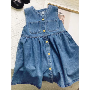 Bé Gái Denim Áo Váy Xuân Thu 2025 Phong Cách Mới Trẻ Em Phong Cách Hàn Quốc Thời Trang Cho Bé Mùa Xuân Không Tay Đầm