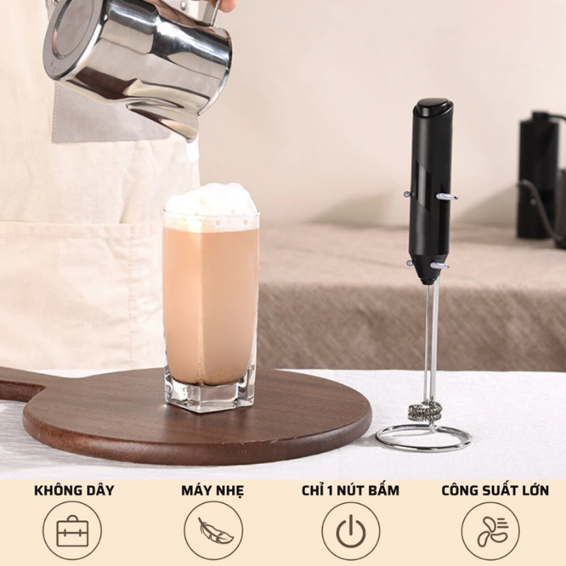 (CHÍNH HÃNG) Máy Đánh Trứng Mini HomeMate Inox 304 Cao Cấp – Máy Tạo Bọt Cà Phê Cầm Tay Dùng Pin, Đánh Matcha Đa Năng