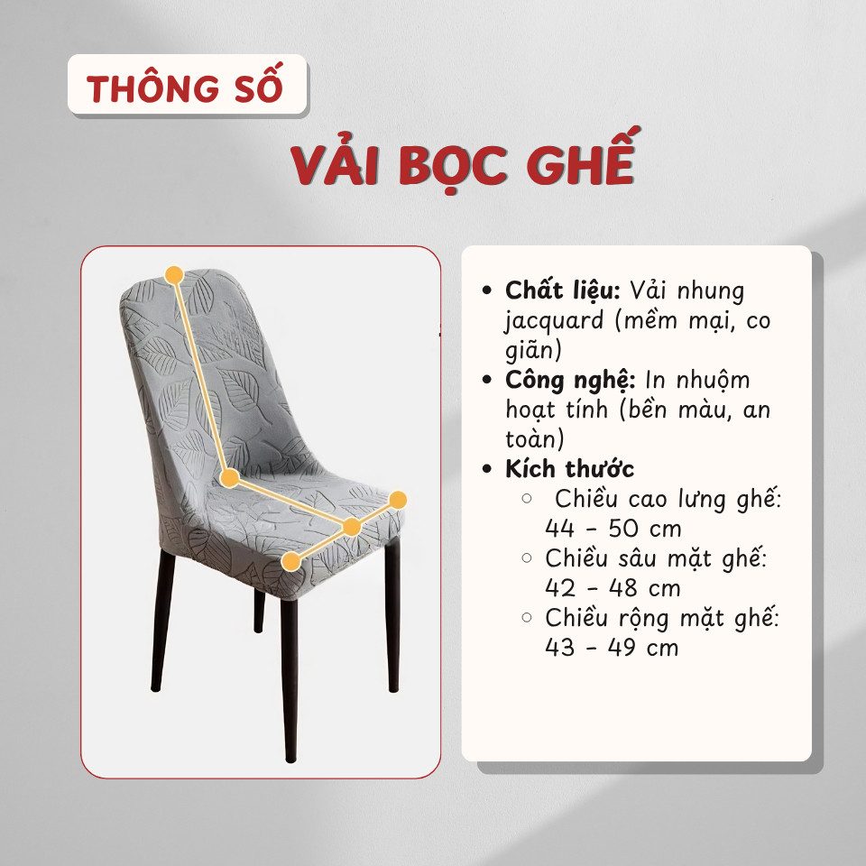 Vải Bọc Ghế Ăn Vải Nhung Vân Chìm Co Giãn 360° HomeMate Mát Lạnh Chống Bẩn, Vải Ghế Tựa Lưng, Dễ Tháo Giặt