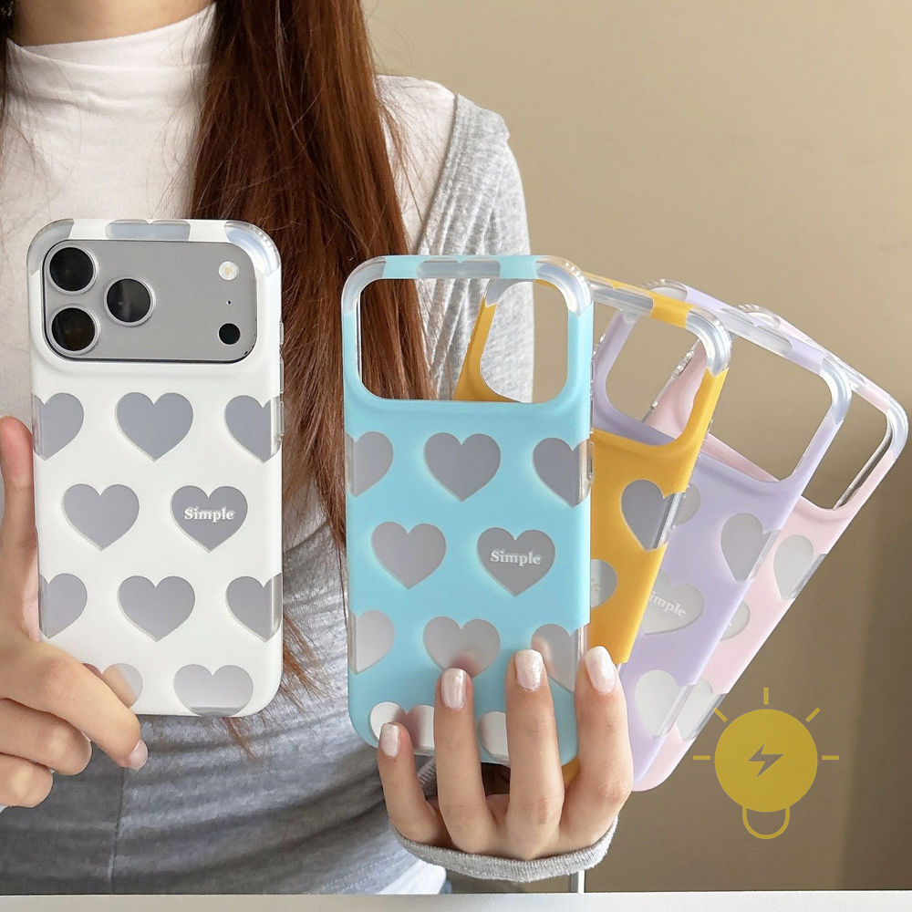 Phone Case For iPhone 17 Pro Max 16 15 14 13 TPU Matte Heart Mirror Aesthetic Korean Cute