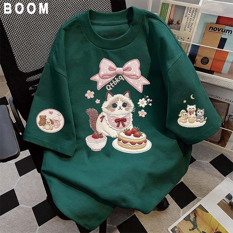 Áo thun chữ thêu nữ kiểu hàn quốc form rộng tay lỡ cổ tròn cotton mát - hè hot trend in cách dễ thương- Local brand #09