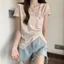 Áo thun nữjacquard mùa hè, thiết kế giảm béo, tay ngắn