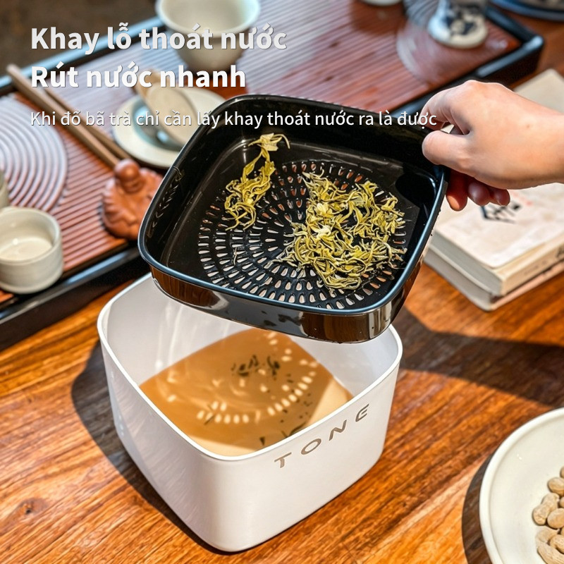 Hộp Đựng Bã Trà Thông Minh Để Bàn – Thiết Kế Hiện Đại, Ngăn Trên Thoát Nước, Lọc 2 Lớp, Sang Trọng & Tiện Dụng