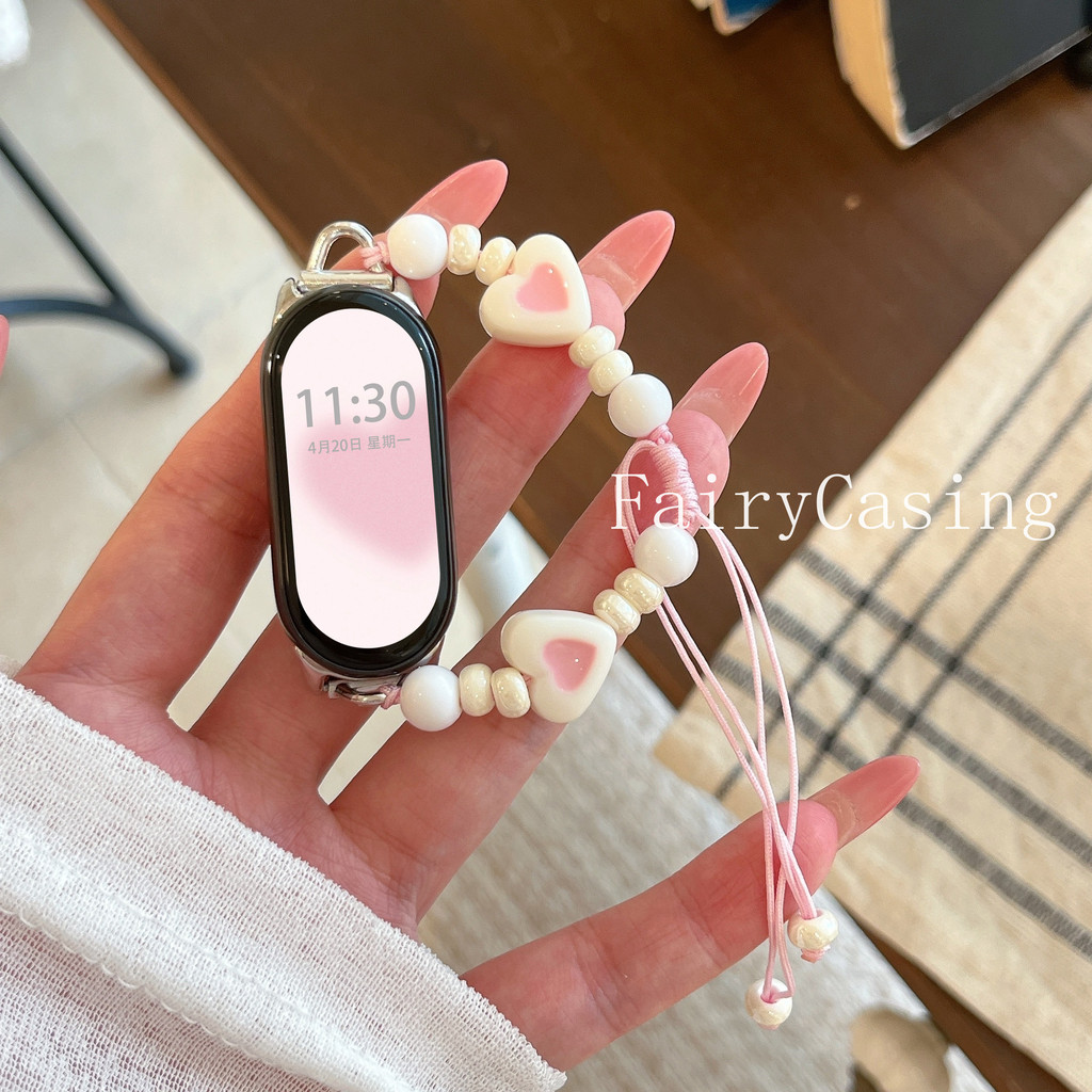 Dây chuyền hạt gốm dệt dễ thương Thích hợp cho Xiaomi Mi Band 10 8 7 6 5 4 3 cho Mi Band 9Pro 10Pro Dây đeo thủ công