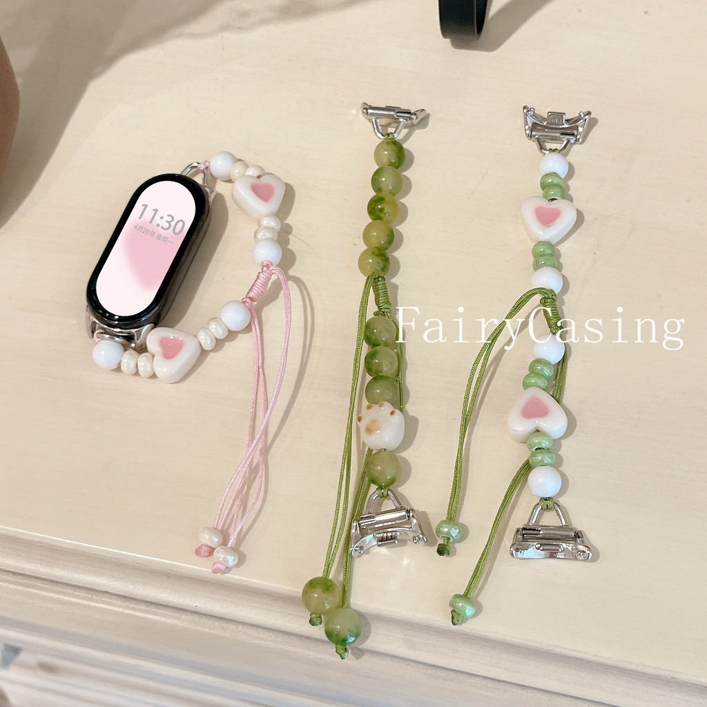 Dây chuyền hạt gốm dệt dễ thương Thích hợp cho Xiaomi Mi Band 10 8 7 6 5 4 3 cho Mi Band 9Pro 10Pro Dây đeo thủ công
