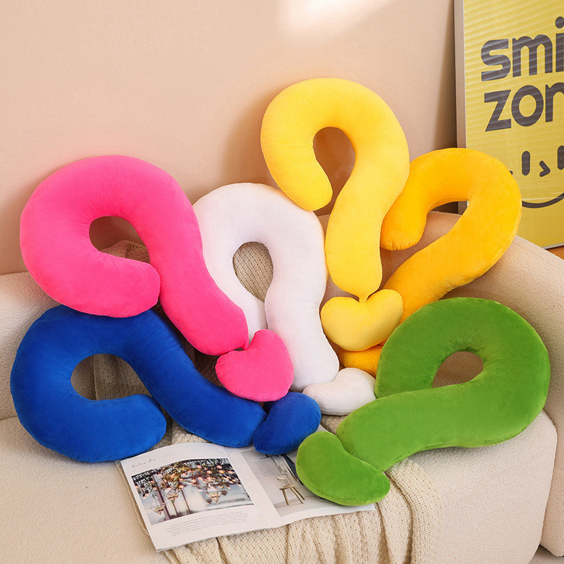 55x35cm Gối Tựa Đầu Hình Dấu "?", Chất Liệu Lông Ngắn Siêu Mềm Mại, Dùng Cho Trang Trí, Du Lịch, Quà Tặng, Nhiều Màu