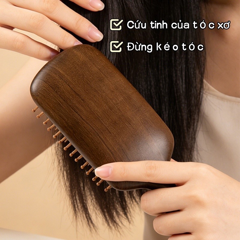 Lược Gỗ Đàn Hương Massage Đầu - Chải Mượt, Bảo Vệ Chân Tóc, Giảm Rụng Gãy, Cho Tóc Chắc Khỏe