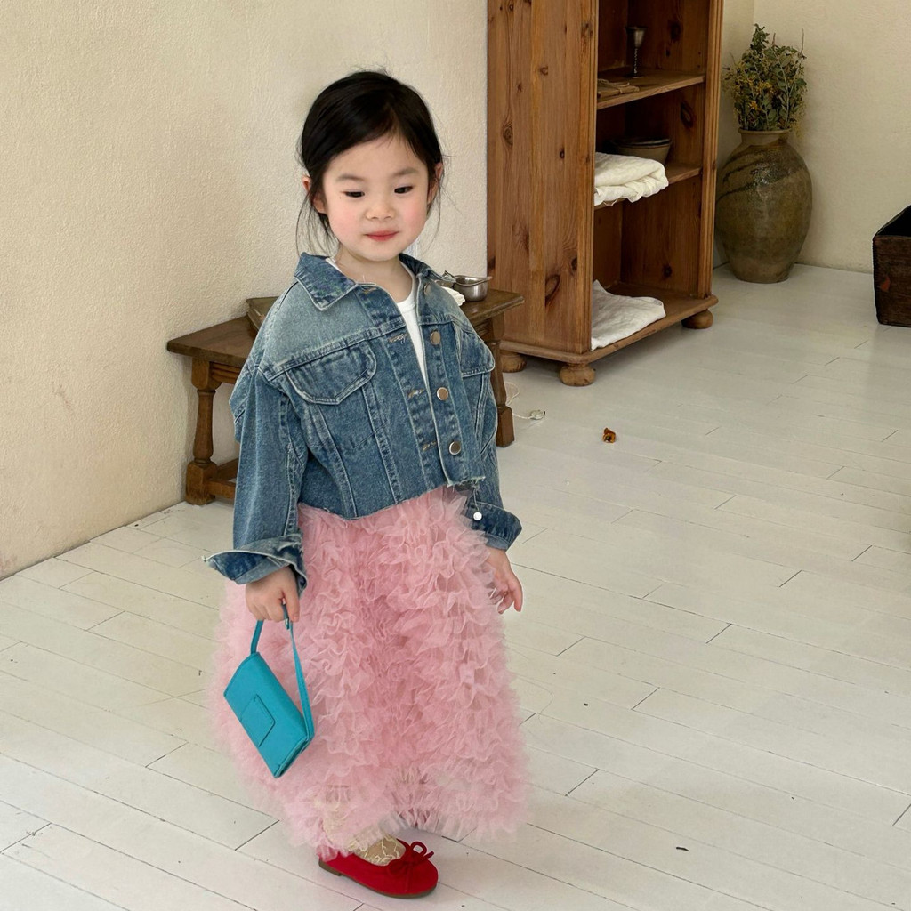 2026 Phong Cách Mới Quần Áo Trẻ Em Bé Gái Frayed Áo Khoác Denim Ngắn