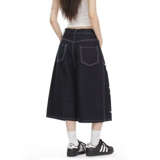 Quần short denim nam thương hiệu Mỹ, thiết kế thêu khăn ngôi sao, màu trung tính