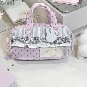 Túi đựng bút chì TUYỆT VỜI, nhiều ngăn đựng bút chì Itabag, Kẻ sọc chấm bi màu hồng thẩm mỹ cầm tay dung tích lớn Đồ dùng học tập