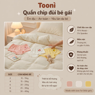 Combo 3 quần chip đùi Toonì chất thun Modal mềm mịn kháng khuẩn cho bé gái 10-40kg Bubbybaby-GV
